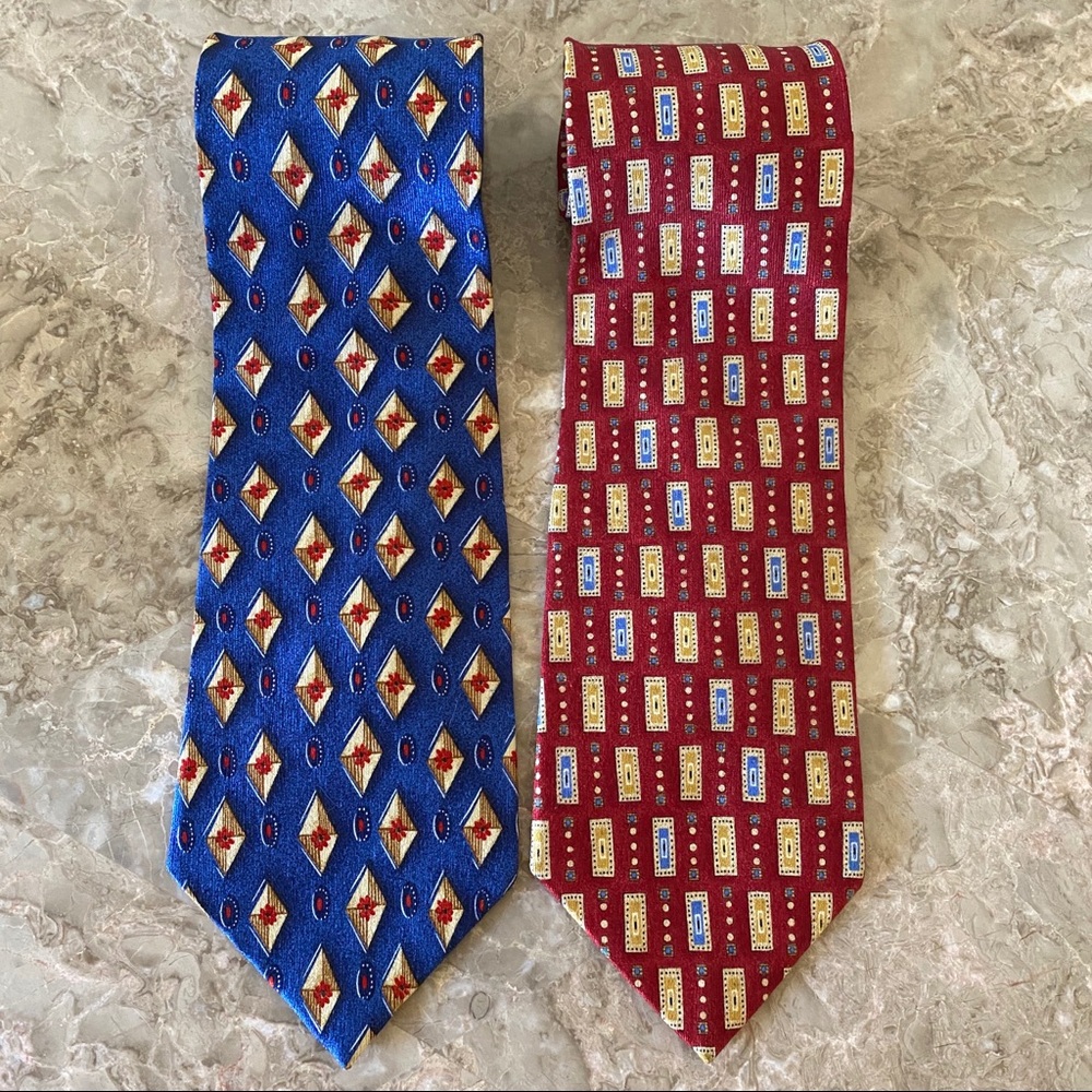 2 Vintage Silk Diamond/Rectangle 3.75” Ties